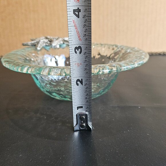 Glass Clear Textured Bubble Glass Small Bowl With Cluster of Silvertone Starfish - Picture 6 of 6